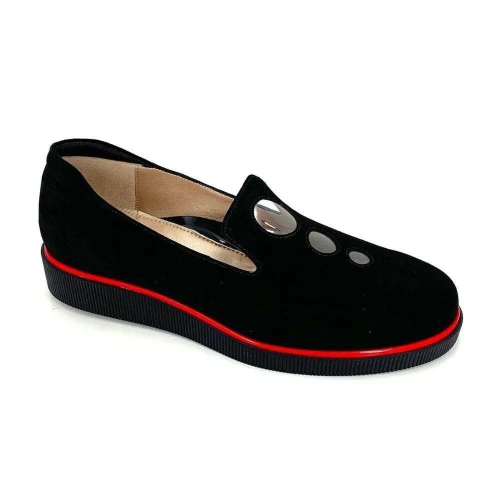 BeautiFeel Suede Loafers Womens 41 USBlack Red Trim Cut Out Platform Shoes10